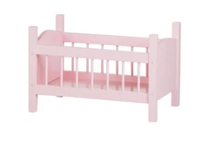 18" Toy Baby Doll Crib Bed Handmade Bedding Heirloom Wood Furniture PINK - Picture 1 of 2