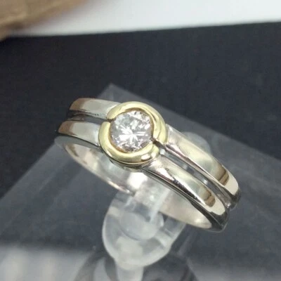 Ring 585/14k  Weißgold  1 x  Diamant 0,39 ct Brillant  Altschliff Gr. 58 #1927 - Bild 1 von 4