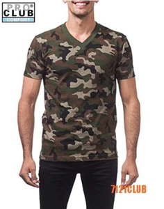 PRO CLUB MEN V NECK T SHIRT CAMO TEE PROCLUB PLAIN SHORT SLEEVE BIG & TALL S-7XL - Picture 1 of 69
