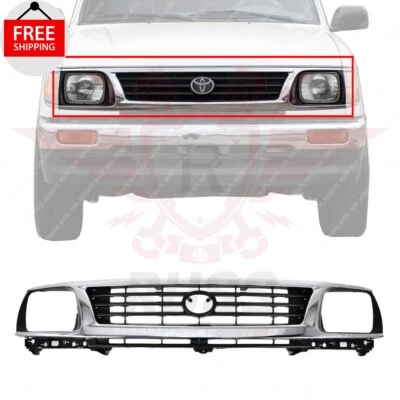 New Front Grille Chrome Shell with Black Insert Fits 1995-1996 Toyota Tacoma Foto 1 de 4