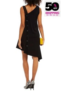 PVP €510 JUST CAVALLI Vestido Asimétrico IT42 US6 UK10 M Botones Malla Borde - Imagen 1 de 5