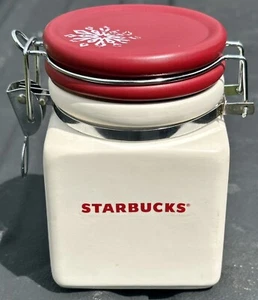 Starbucks Kaffee Keramik Kanister 2008 Snowflake weiß rot 13,5 oz sehr guter Zustand Weihnachten - Bild 1 von 5