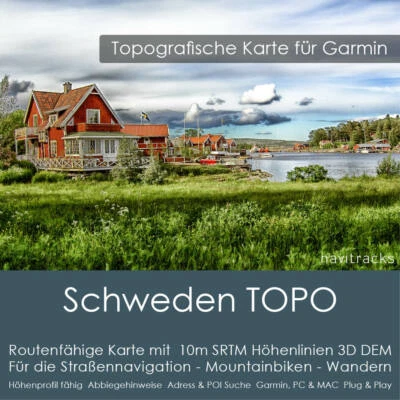 Schweden Topo Karte 10m Höhenlinien 4GB microSD für Garmin Navi, PC & MAC - Bild 1 von 4