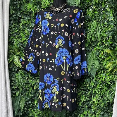 MEAVE ANTHROPOLOGIE Dress Black Tunic Boho Floral Lucinda Silk Women Small 2369 - Image 1 of 4