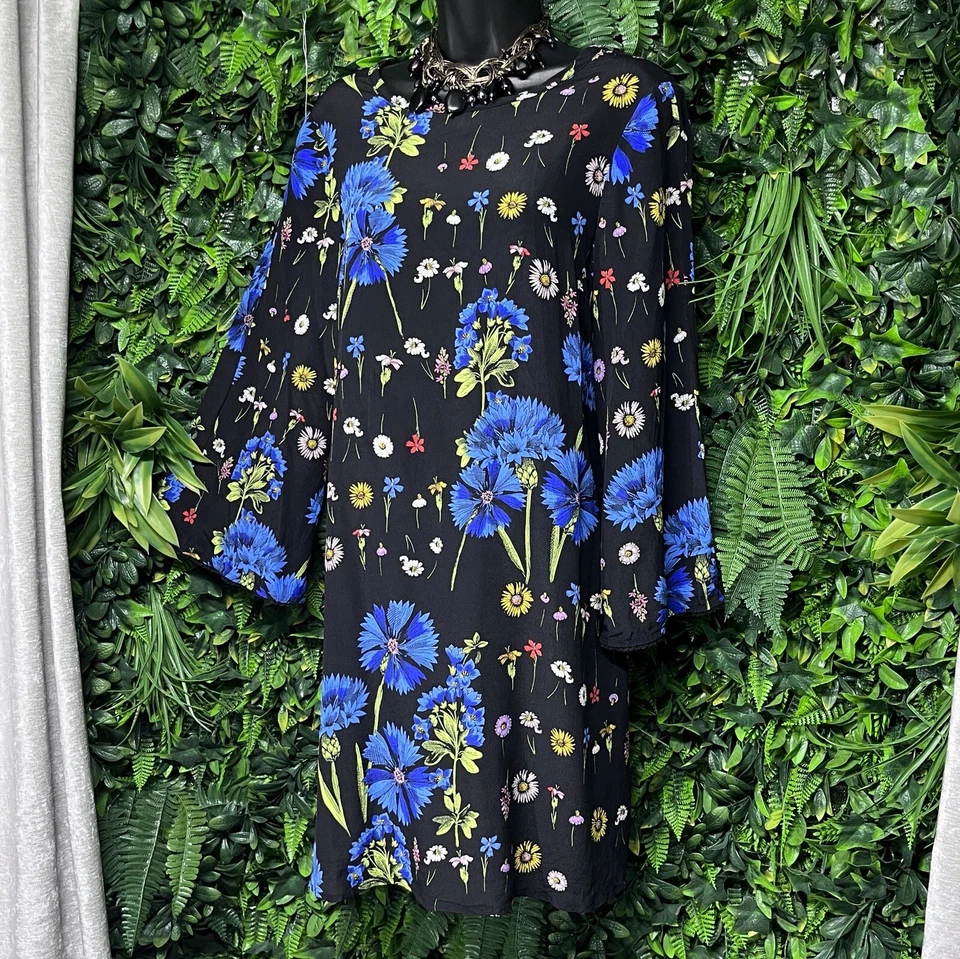 MEAVE ANTHROPOLOGIE Dress Black Tunic Boho Floral Lucinda Silk Women Small 2369 - Image 1 of 4