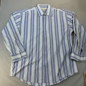 Pronto Uomo Shirt 2XL Tall Mens Purple Blue Striped Button up Long Sleeve Italy - Picture 1 of 11