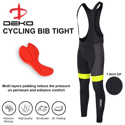 Men Cycling Bib Tight Padded Thermal Long Legging MTB Winter Bike Trouser Yellow - Image 1 of 4