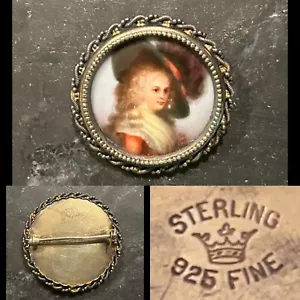Spilla Ritratto Miniatura Porcellana Dipinta Argento Sterling Duchessa Devonshire - Foto 1 di 5