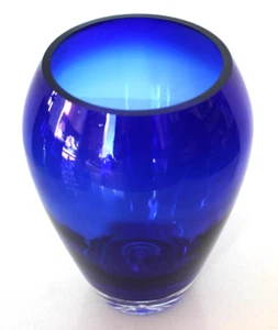 Badash Cobalt Blue Crystal Crescendo  European Mouth Blown 7.5" Oval Vase Poland - Picture 1 of 4