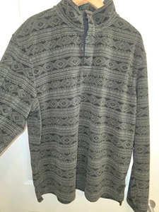L.L. Bean Fleece Pullover XL Green Black Geometric Button Mock Neck Vintage... - Picture 1 of 8