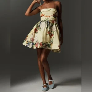 Mini Vestido Floral Amarillo Anthropologie Maeve Sin Mangas Ajuste y Acampanado Talla 1X - Imagen 1 de 7