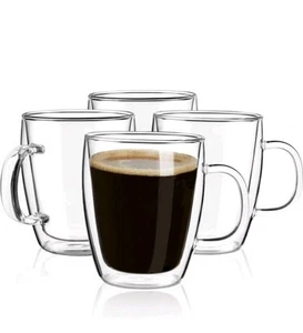 Double Wall Coffee Mugs 4pcak 16 Ouncesclear Glass With Handlelnsulatedcappucc - Bild 1 von 7