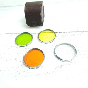 Raro Bel-View set di 4 filtri filettati per Contax con custodia in pelle originale - Foto 1 di 4