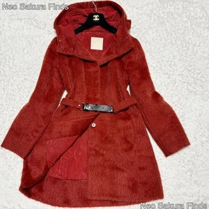 S Max Mara Shaggy Mantel mit Kapuze und Gürtel Damen Alpaka Rot Jacke Gr. 42 - Bild 1 von 11