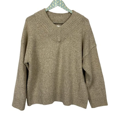 Suéter Abercrombie & Fitch Mujer Grande Beige Cuello en V Grueso Tejido Gran Tamaño Acogedor Foto 1 de 4