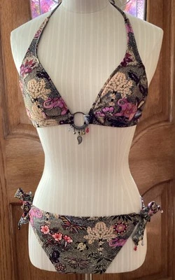 Lucky Brand Swimwear Bikini Set Small Top Medium Bottom Tie Sides Elephant’s - Image 1 of 4