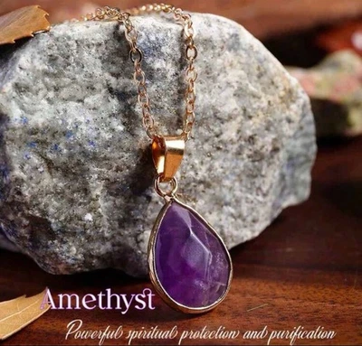 Colar pingente ouro e ametista - Joias roxas lágrima - Imagem 1 de 4