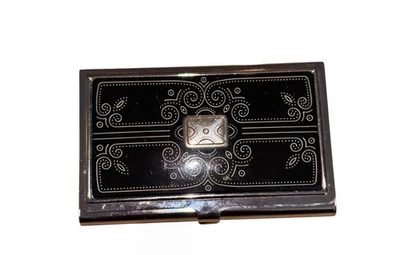 Portatarjetas de visita/crédito Brighton de colección de metal negro y plateado, negocios Foto 1 de 3