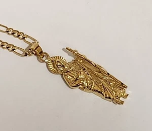 St Jude Yellow Gold Plated Charm & 20in Long 3mm Wide Figaro Chain Necklace Set - Picture 1 of 8