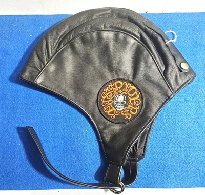 Casco de motociclista de aviador de cuero real para motocicleta Gorra de piloto hecha en EE. UU. Foto 1 de 4