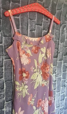 Vintage 90s Y2K Whimsical Laura Ashley Lilac 100% Silk Bias Cut Dress UK 12 14  - Image 1 of 4