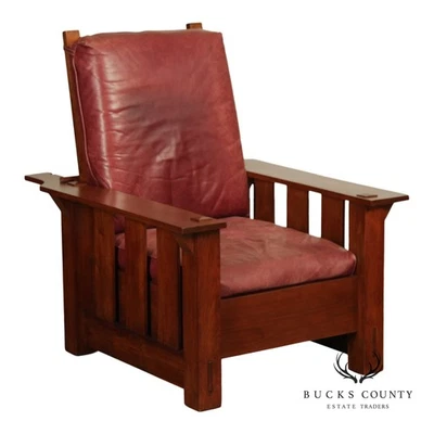 Antique Mission Walnut and Leather Morris Chair - Image 1 of 4