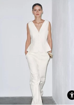 ZARA linen Blend Volume Vest/top V Neck ZW Collection Ecru White Sz L & XL BNWT - Image 1 of 4