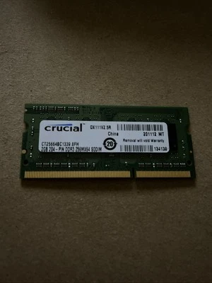 Crucial 2GB 204-PIN SODIMM 256MX64 DDR3 CT25664BC1067 2gb  Memory See Pics - Image 1 of 4