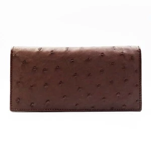 Portafoglio donna pochette lunga bi-fold nuovo marrone vera pelle di struzzo. - Foto 1 di 11