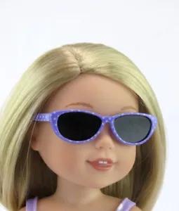 Entzückende lila gepunktete Sonnenbrille - passt AG Gummistiefel Wishers 14,5" Puppen - Bild 1 von 3