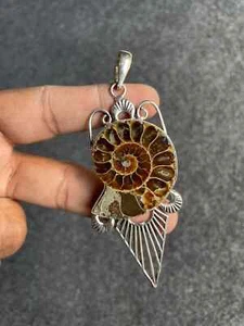 Designer Ammonite Gemstone Collet Pendant - Picture 1 of 3
