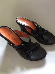 Gianni Bini Ladies Leather Brown Wedge Shoe Zig Zag Sz 8 Made In Brazil - Picture 1 of 6
