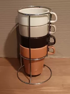 Mulberry Home Collection Set Of 4 Stackable Multicolor 15oz Coffee Mugs w/Rack - Picture 1 of 6