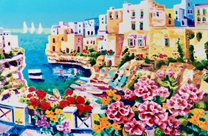 ATHOS FACCINCANI 40x60 serigrafia su cartone Luce e golfo sul sole di Polignano - Foto 1 di 1