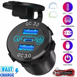 12V 24V Dual QC 3.0 USB + PD Type-C Fast Car Charger Socket Adapter Power Outlet - Picture 1 of 11