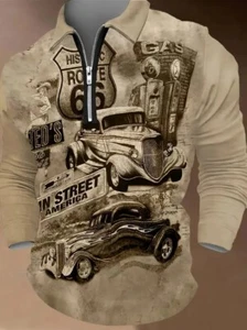 Classic Vintage Route 66 (T-6) Front/Back Design Beige Pullover Sweatshirt. - Picture 1 of 2
