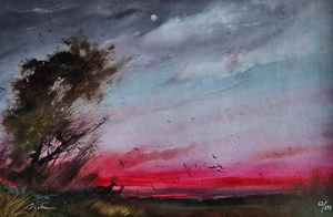 Martin Katon Landscape bird deer animal sunrise art on Canvas #'d Hand signed - Picture 1 of 7