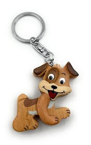 Handmade Wood Keychain Dog With Tongue Pet Pooches Male Family - Picture 1 of 5