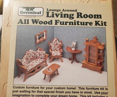 Kit de muebles de madera para sala de muñecas Greenleaf #7203 escala 1"= 1' Foto 1 de 4