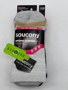 3 PAIR PACK SAUCONY LIMITED EDITION CUSHION MID CREW SOCKS LARGE - Picture 1 of 4