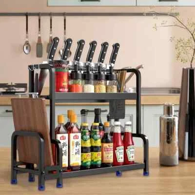 Spice Rack 2-Tier Herb Jar Free Standing Kitchen Storage Organiser Shelf Holder - Image 1 of 4