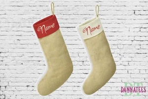 Christmas Stocking Personalised Large Gift Idea Jute Stocking Your Own Name - Picture 1 of 3