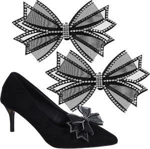 2 Pack Shoe Clips for Women Dress Shoes, Removable Rhinestone Bow High Heel Shoe - Picture 1 of 12