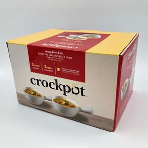 Gibson Home Crock Pot 2-Pack 22oz Artisan Stoneware Soup Bowl Set White w/Handle - Picture 1 of 8