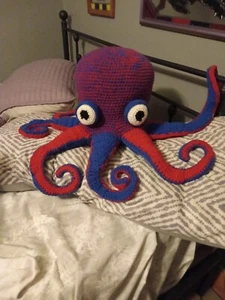 buffalo bills HUGE octopus hand made oak crocheted plush 40 inch span tentacles - Picture 1 of 4