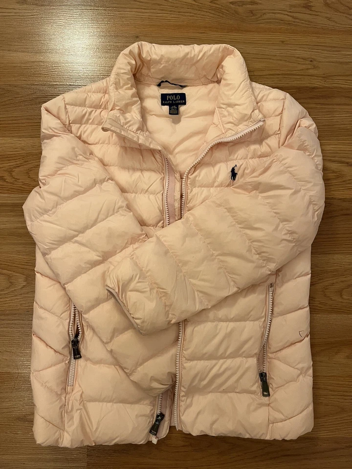 Niñas Ralph Lauren Polo Rosa Ligero Plumón Chaqueta Puffer, Talla L Azul Pony Foto 1 de 1