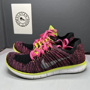 Nike Free RN Flyknit Pink/Volt, 834363-600 Youth Sz 5Y Women Sz 6.5 Preowned - Picture 1 of 12