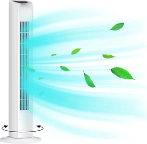 Oscillating Tower Fan 30 Inch Portable Light-Weight Space-Saving Quiet Bladeless - Picture 1 of 7