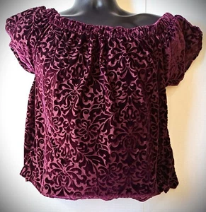 Hollister Off Shoulder Burnout Velvet Top Split Cap Sleeves Purple Medium - Picture 1 of 11