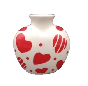 Kleine Herz Vase Knospe Blumenvase rote Herzen glasiert Crazing - Bild 1 von 14